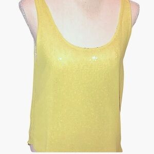 Aqua Dressy Yellow Tank Top Silver Sequin & Yellow Organza Silky Overlay Sz S